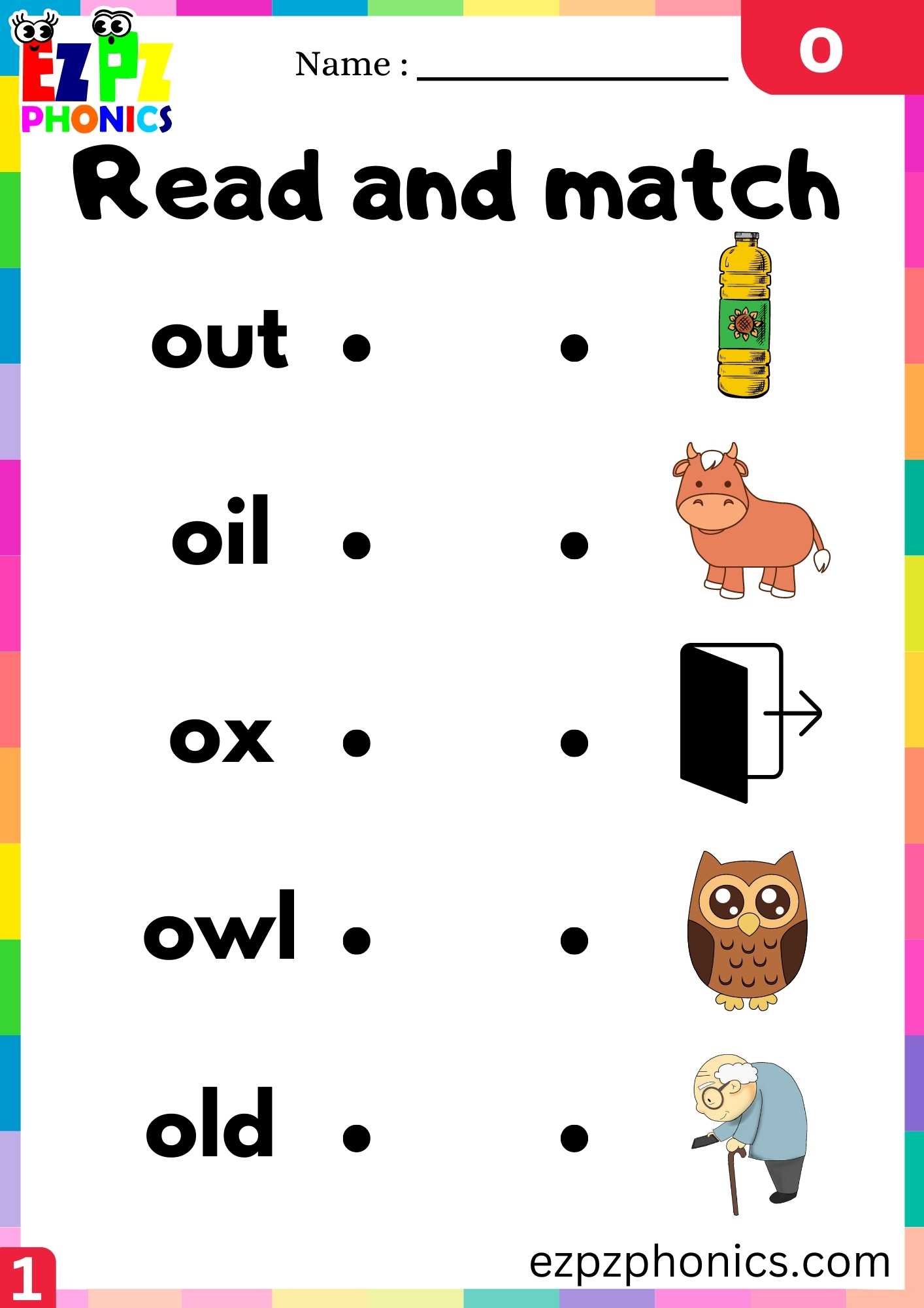 Letter O Read And Match Beginning Sounds Worksheet